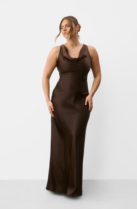 Cowl Front Satin Bridesmaid Dress