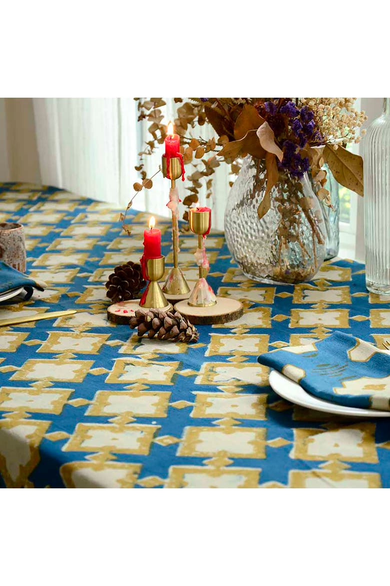 Boho Organic Cotton Tablecloth, Alternate, color, Blue