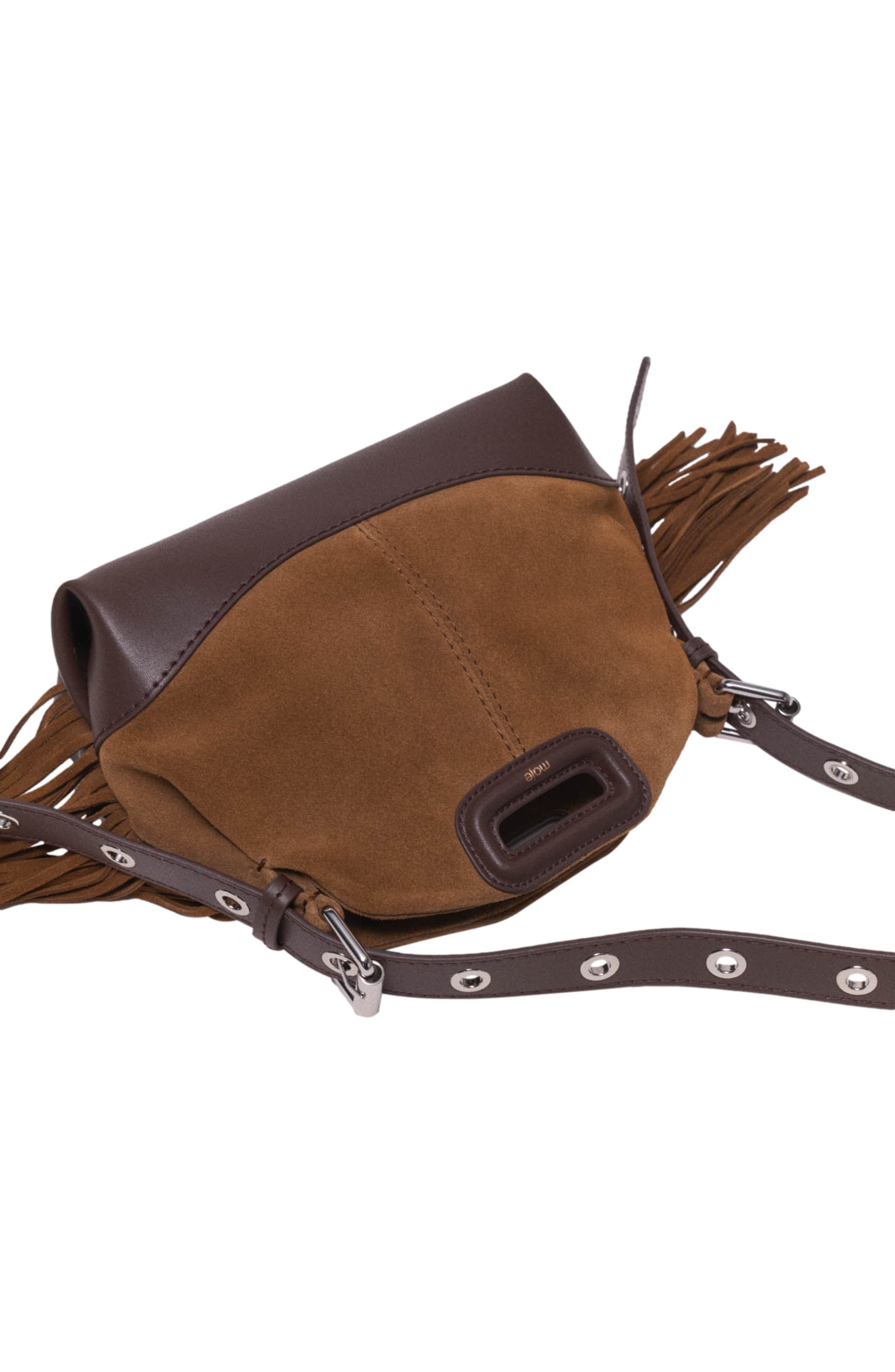 maje Leather and suede Miss M Mini bag, Alternate, color, Camel/Brown