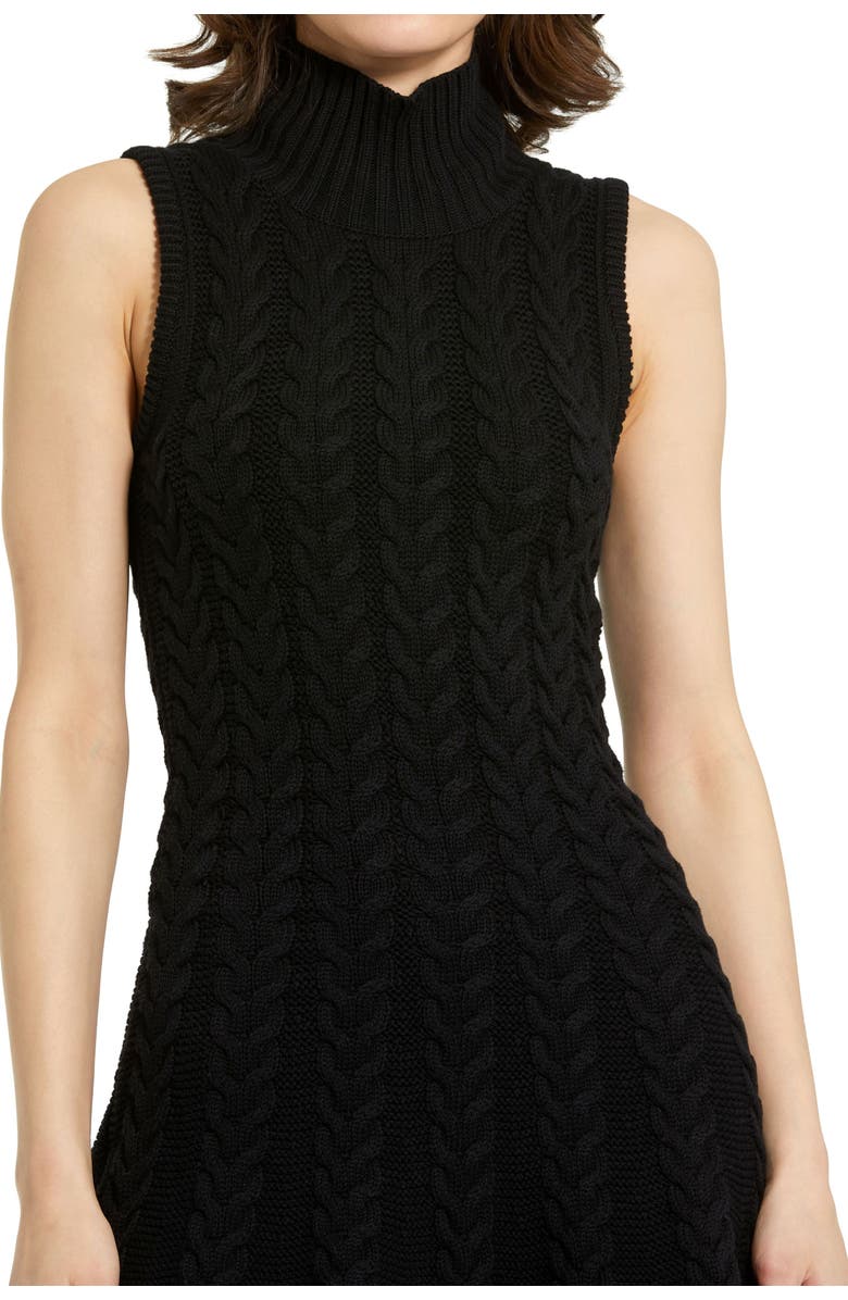 Mac Duggal Cable Knit Turtle Neck Sleeveless Mini Dress, Alternate, color, Black