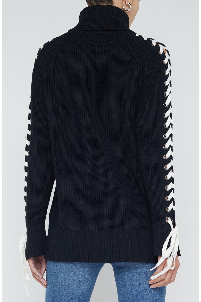 Nola Lace Up Turtleneck Sweater, Alternate, color, BLACK/ IVORY