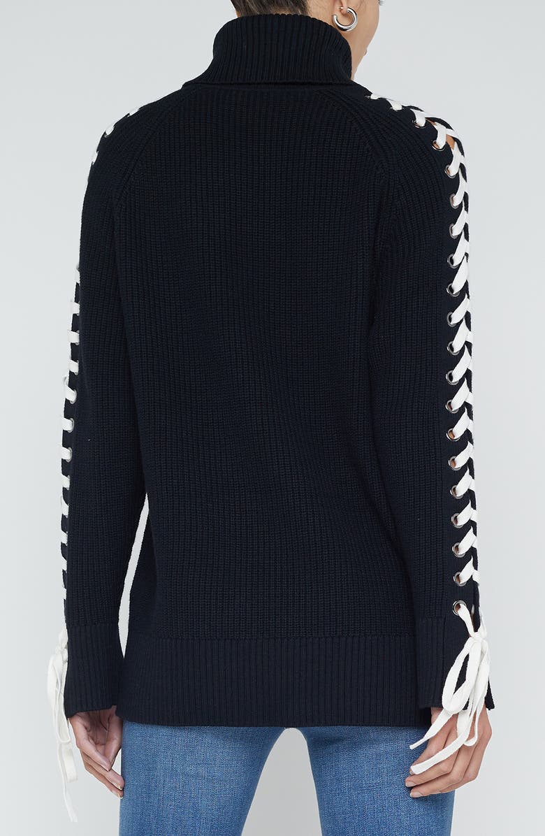 L'AGENCE Nola Lace Up Turtleneck Sweater, Alternate, color, Black/ Ivory
