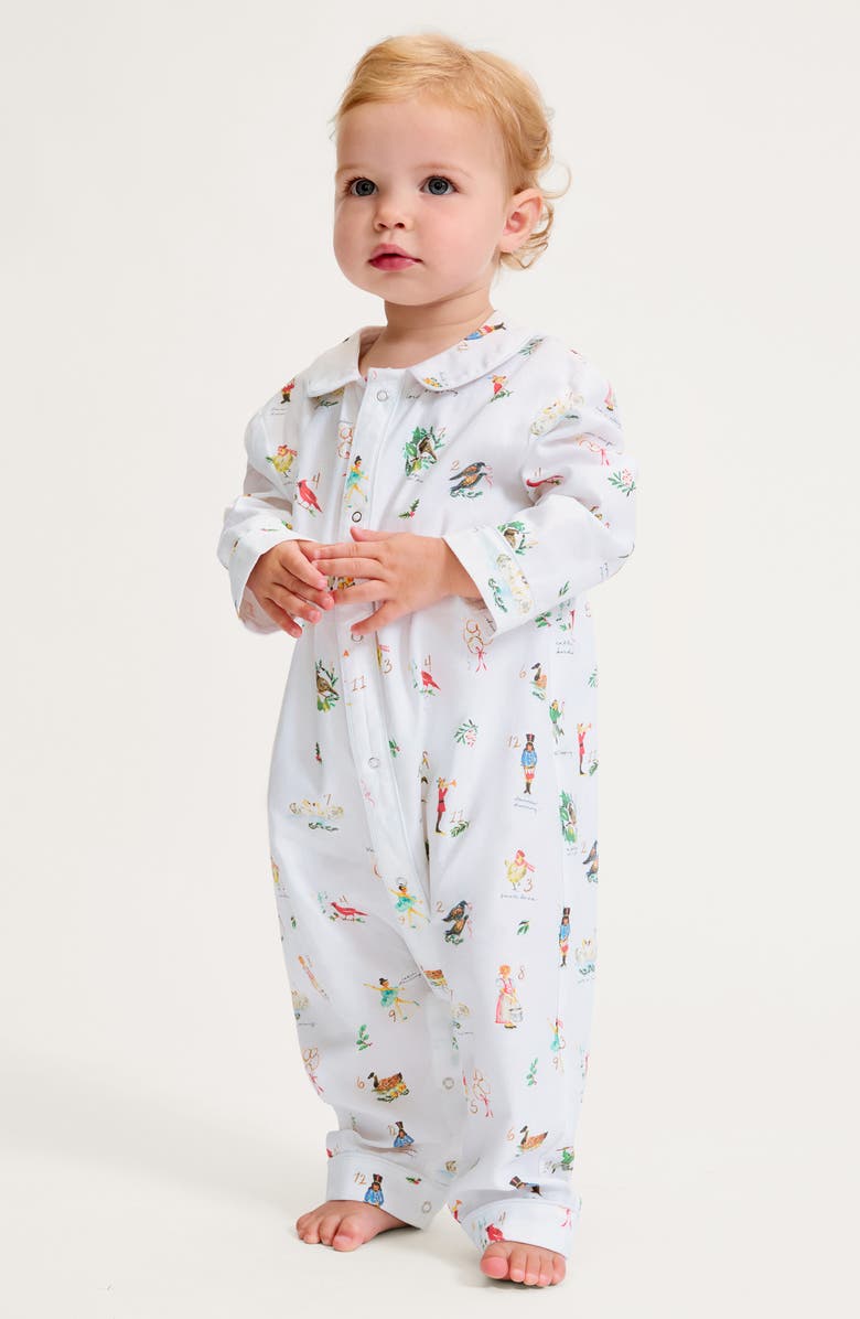 Petite Plume Cambridge 12 Days of Christmas One-Piece Brushed Twill Pajamas, Alternate, color, White
