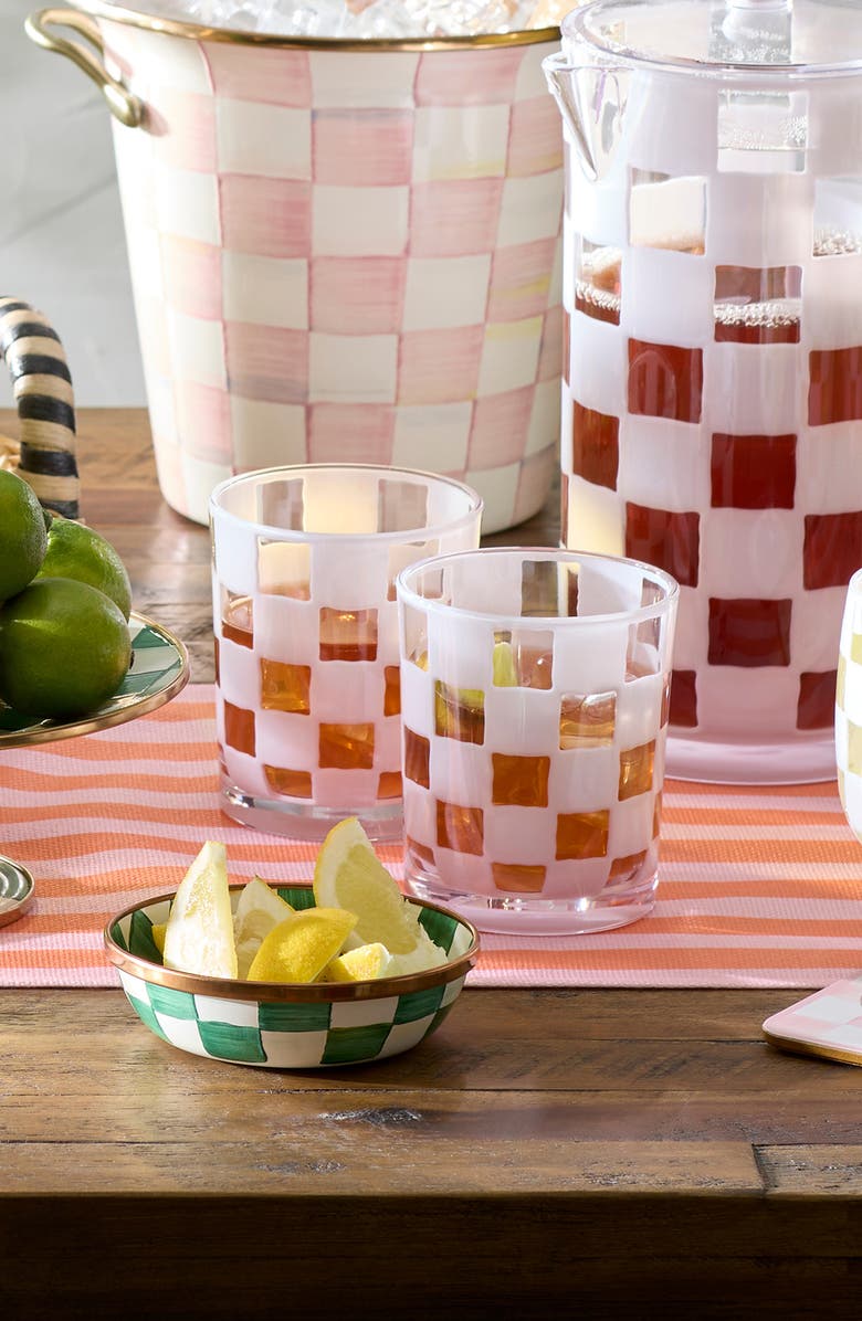 MACKENZIE CHILDS Set of 4 White Check Acrylic Tumblers, Alternate, color, White