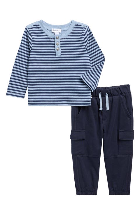 Curious Stripe Henley & Cargo Joggers Set (Baby)