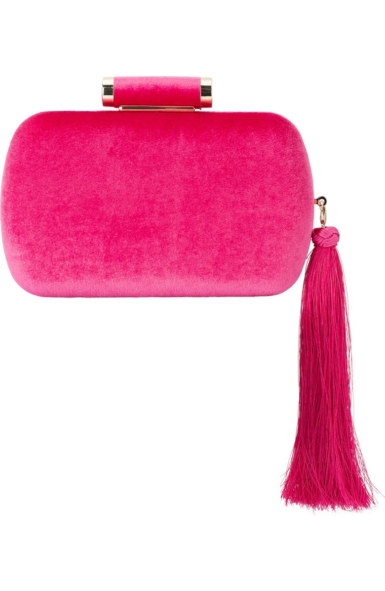 Olga Berg Matilda Velvet Clutch, Main, color, Fuchsia