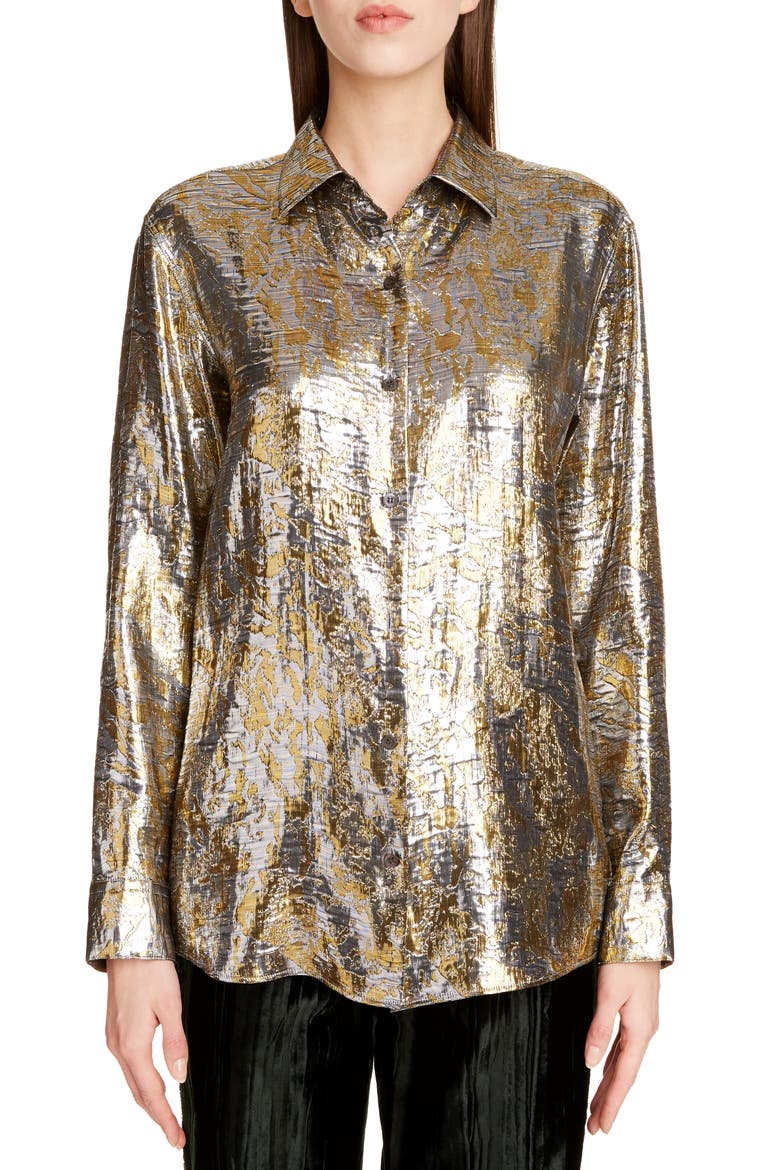 Clavelly Fil Coupé Lamé Shirt, Main, color, SILVER 952