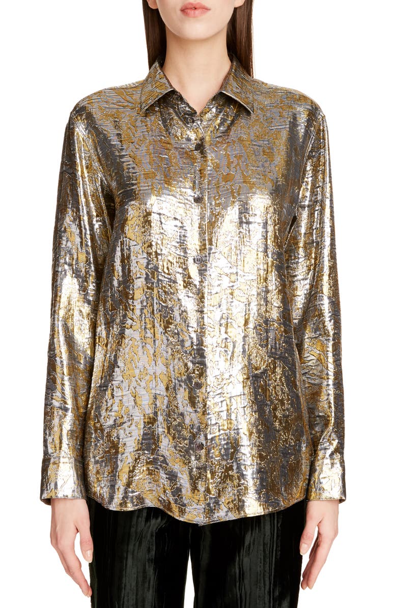 Dries Van Noten Clavelly Fil Coupé Lamé Shirt, Main, color, 