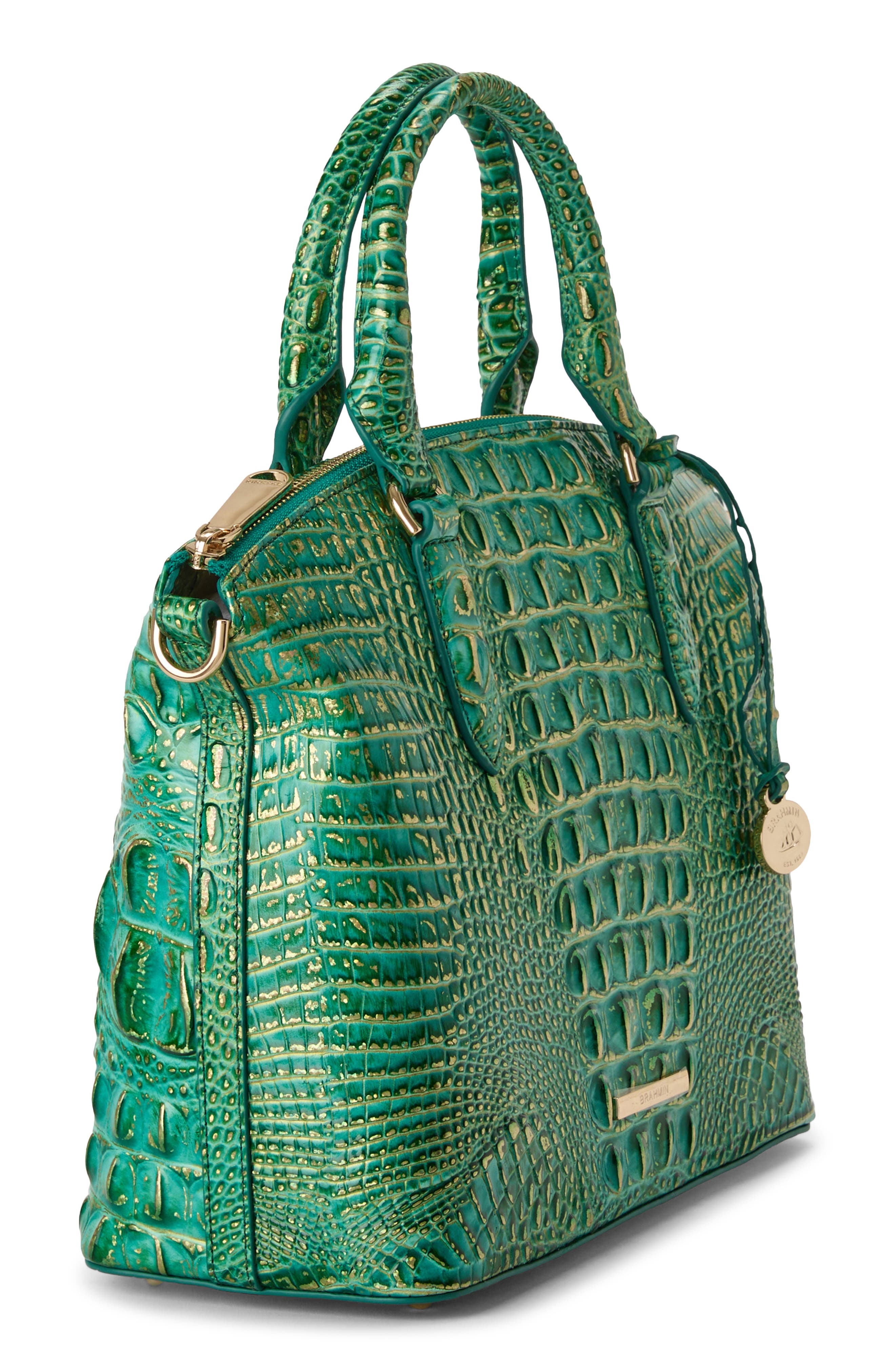 Large Duxbury Croc Embossed Leather Satchel, Alternate, color, JUNGLE JEWEL