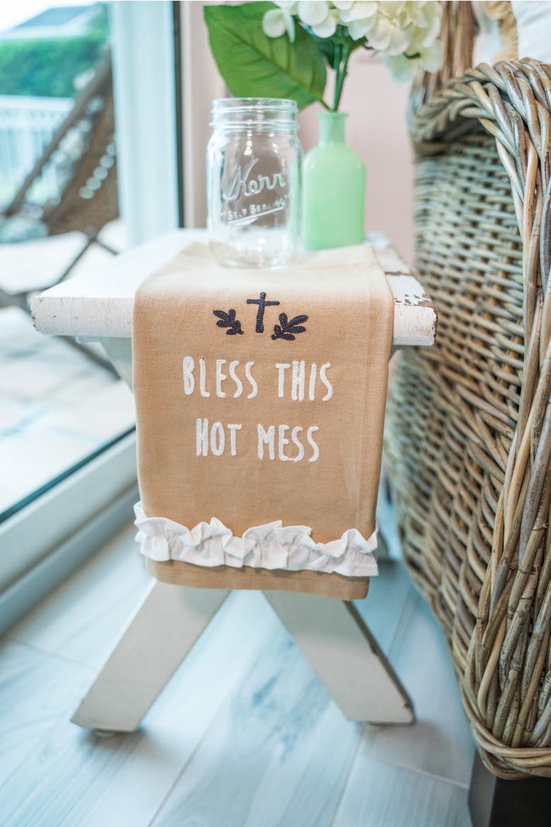 "Bless This Hot Mess" 100% Cotton Tea Towel, Alternate, color, Brown