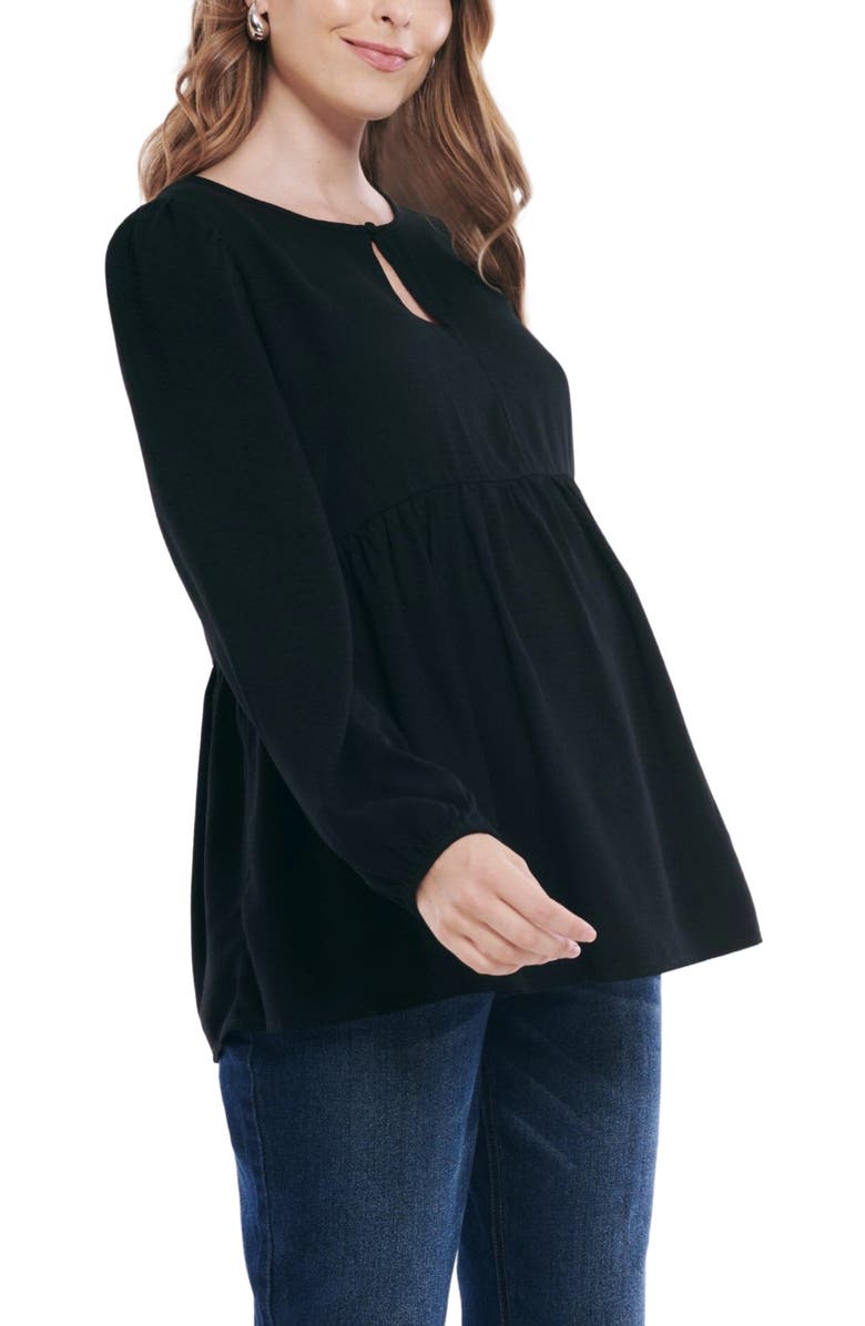 MOTHERHOOD MATERNITY Long Sleeve Empire Waist Keyhole Woven Blouse, Alternate, color, Black