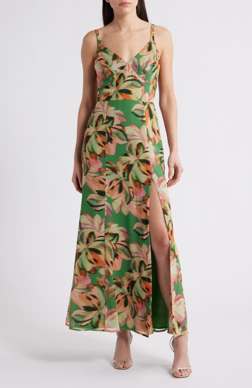 HUTCH HUTCH FLORAL CHIFFON FIT & FLARE MAXI DRESS