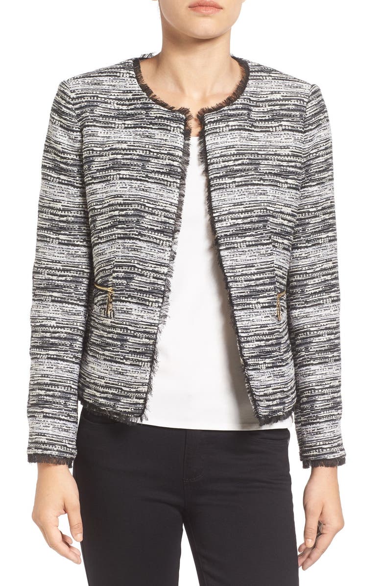 Ivanka Trump Collarless Tweed Jacket, Main, color, 