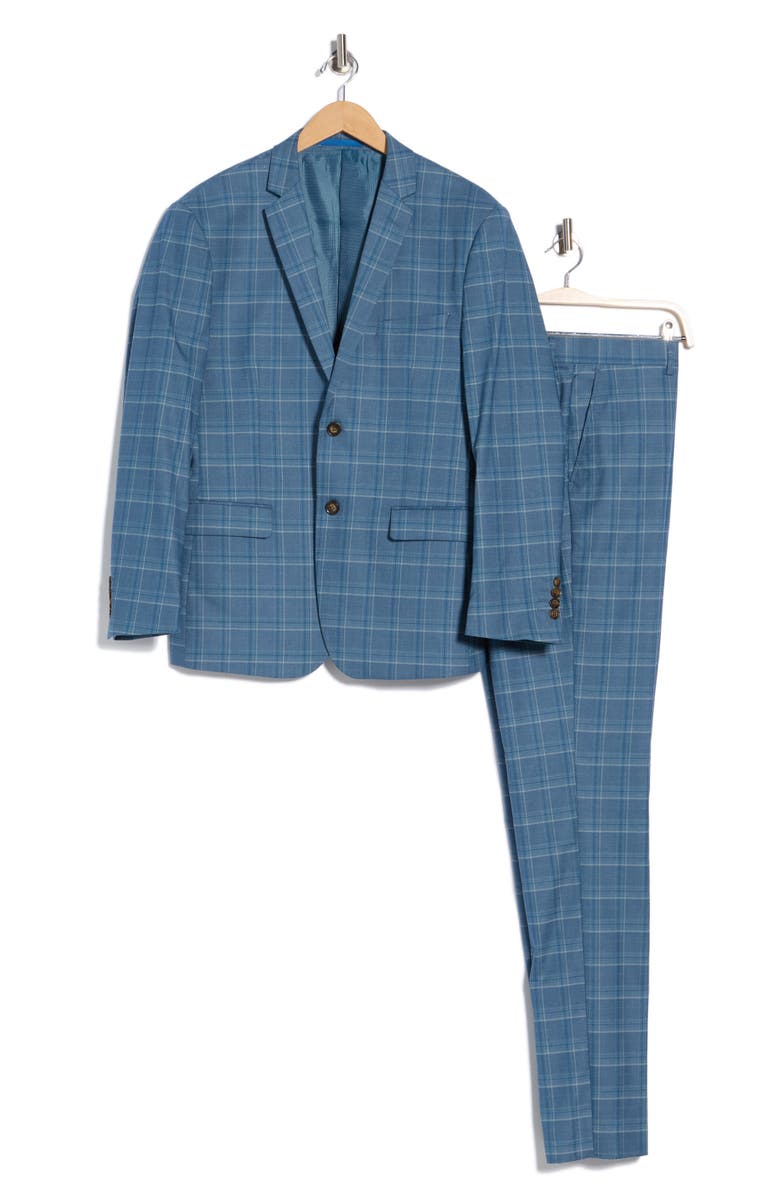Gino Vitale Slim Fit Plaid Stretch Two-Piece Suit, Main, color, Steel Blue
