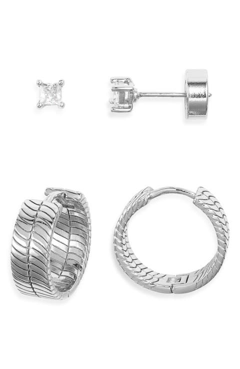 Demifine Herringbone Hoop & Cubic Zirconia Stud Set
