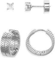 Nordstrom Demifine Herringbone Hoop & Cubic Zirconia Stud Set
