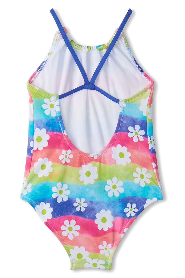 Kids' Rainbow Flower One-Piece Swimsuit, Alternate, color, WHITE