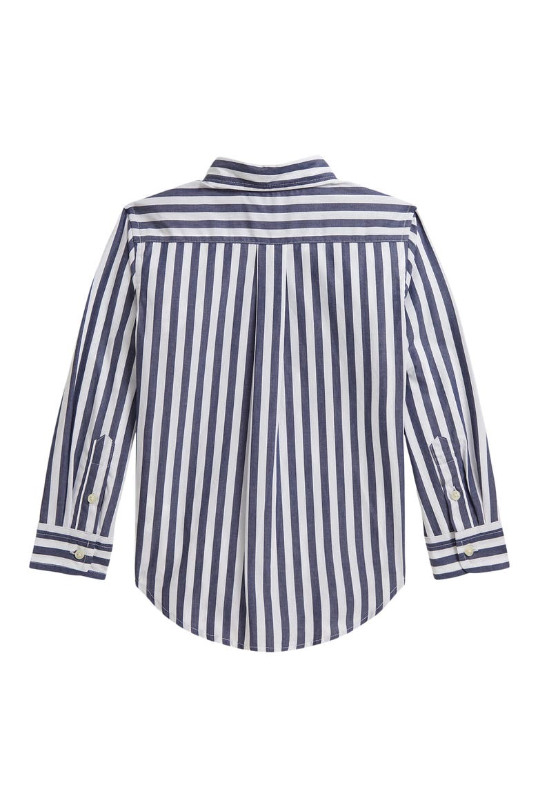 Kids' Striped Poplin Long Sleeve Button Down Shirt, Alternate, color, NAVY WHITE