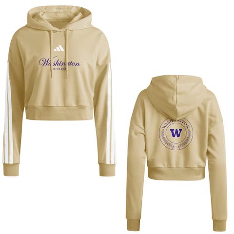 Women's adidas Gold Washington Huskies Campus Queen Cropped Pullover Hoodie