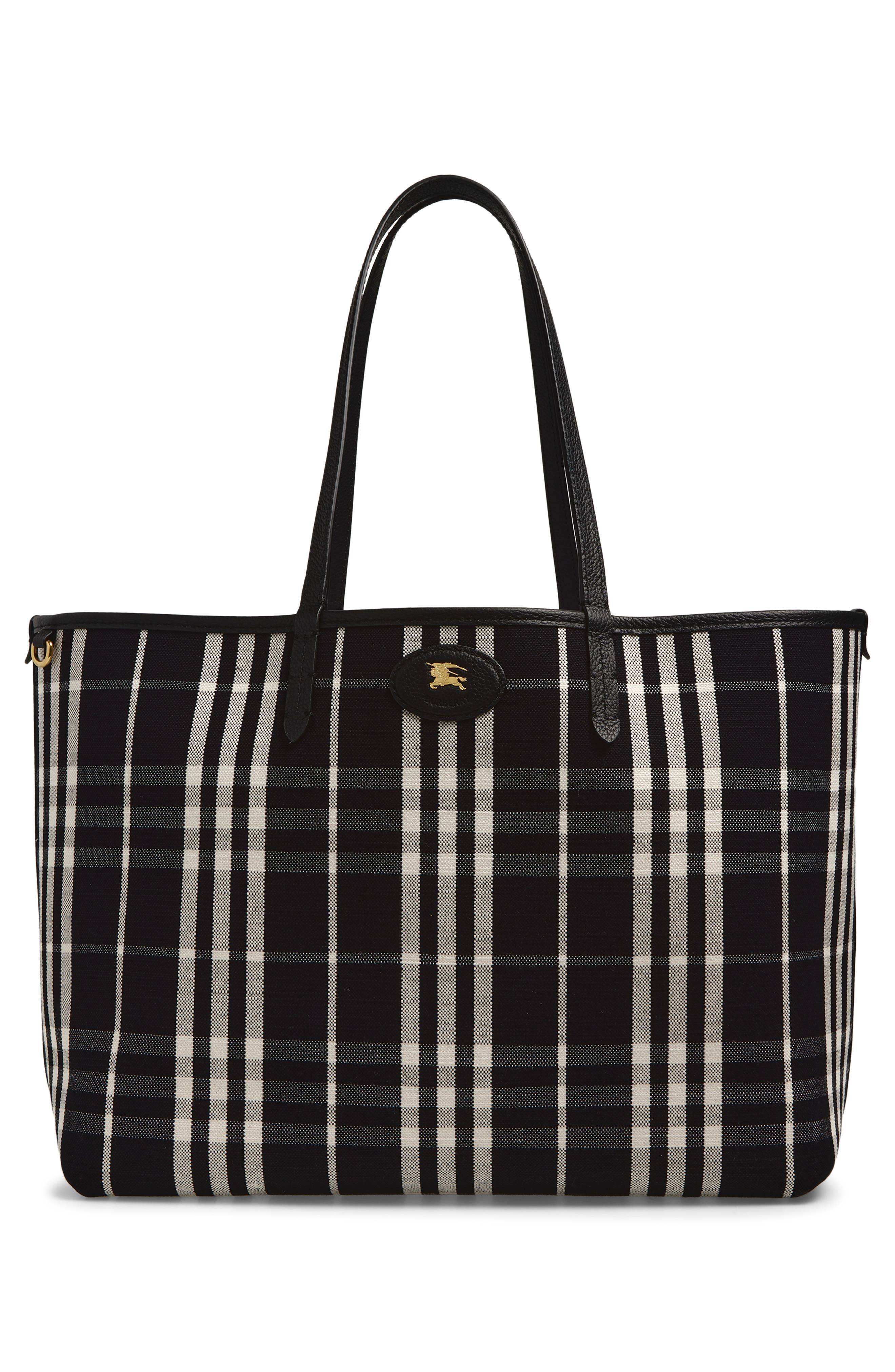 Burberry Medium Bloomsbury Leather & Canvas Reversible Tote, Alternate, color, Black/ Black Calico