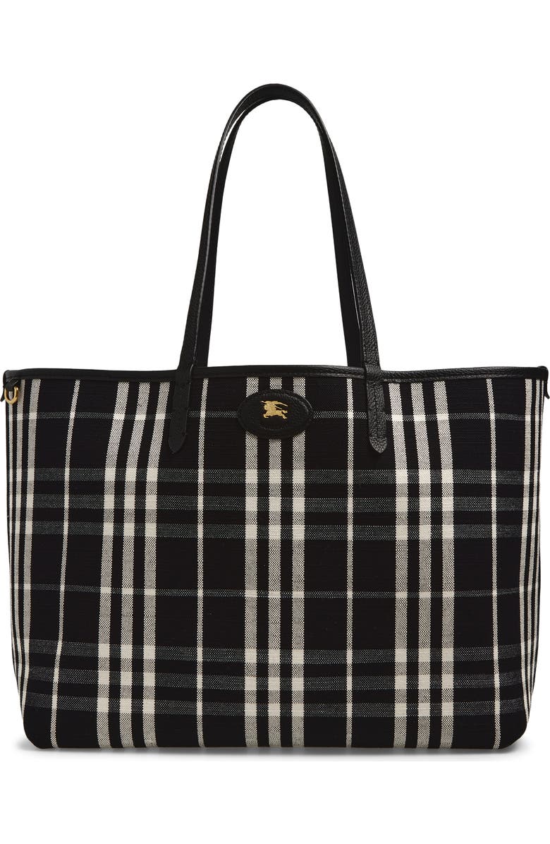 Burberry Medium Bloomsbury Leather & Canvas Reversible Tote, Alternate, color, Black/ Black Calico