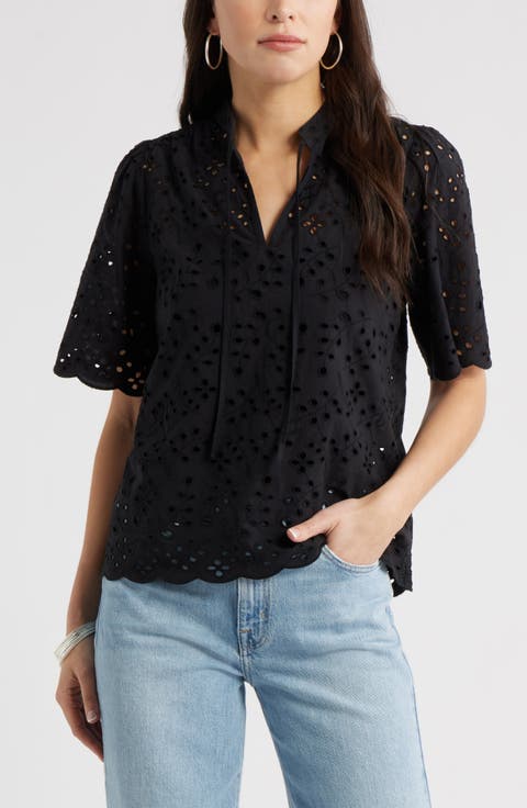 Eyelet Split Neck Cotton Top