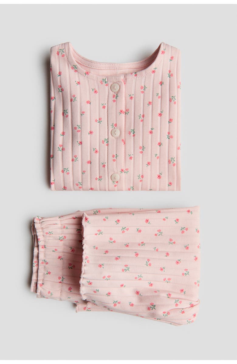 H&M 2-piece ribbed cotton set, Alternate, color, Light Pink/Cherries