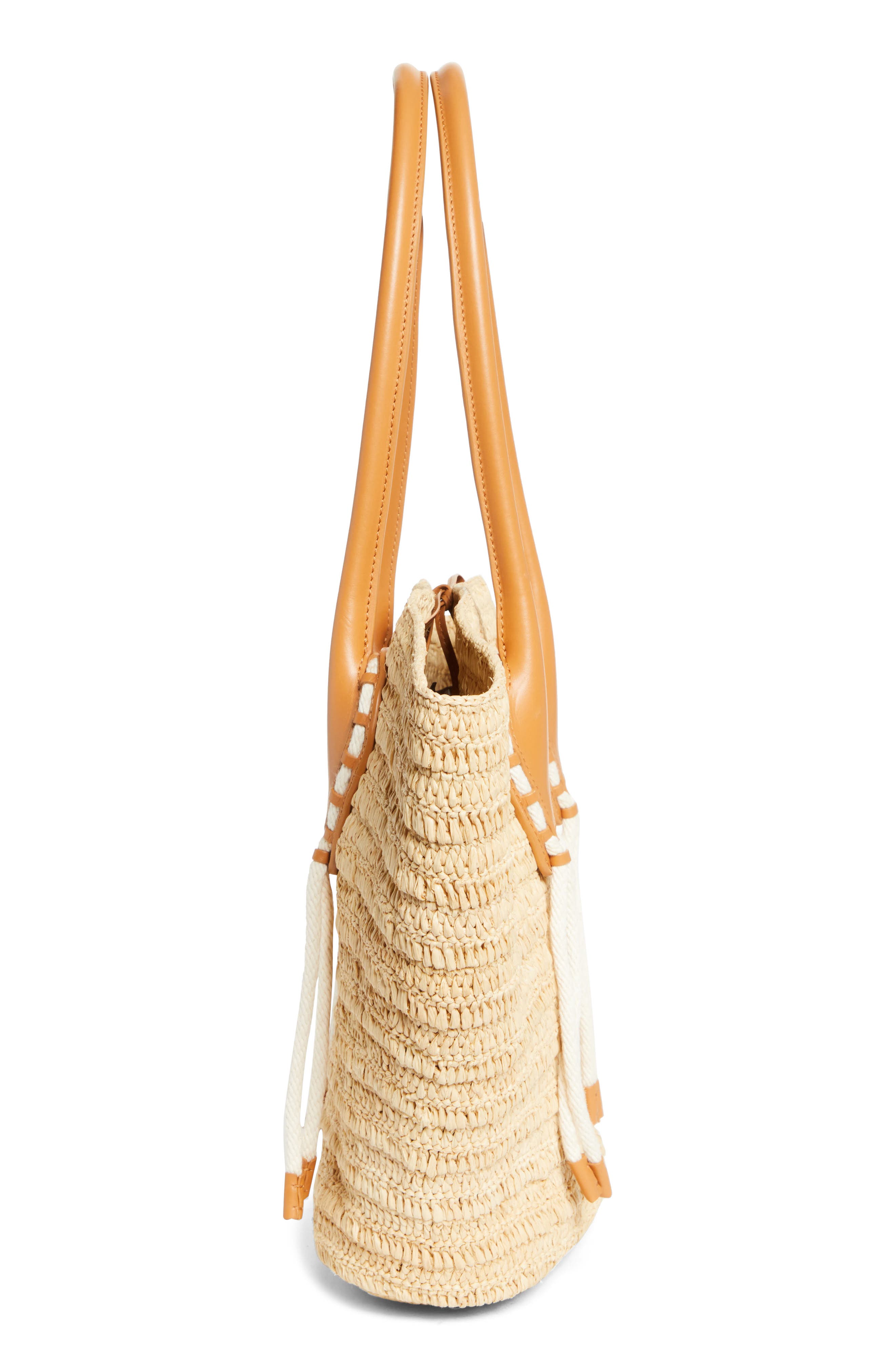 Large Woven Raffia Basket Tote, Alternate, color, 6370 NATURAL/ CUOIO