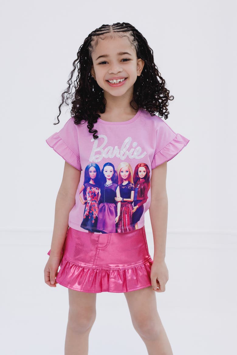Sequin T-Shirt and Metallic Skirt Set, Alternate, color, Iridescent Pink