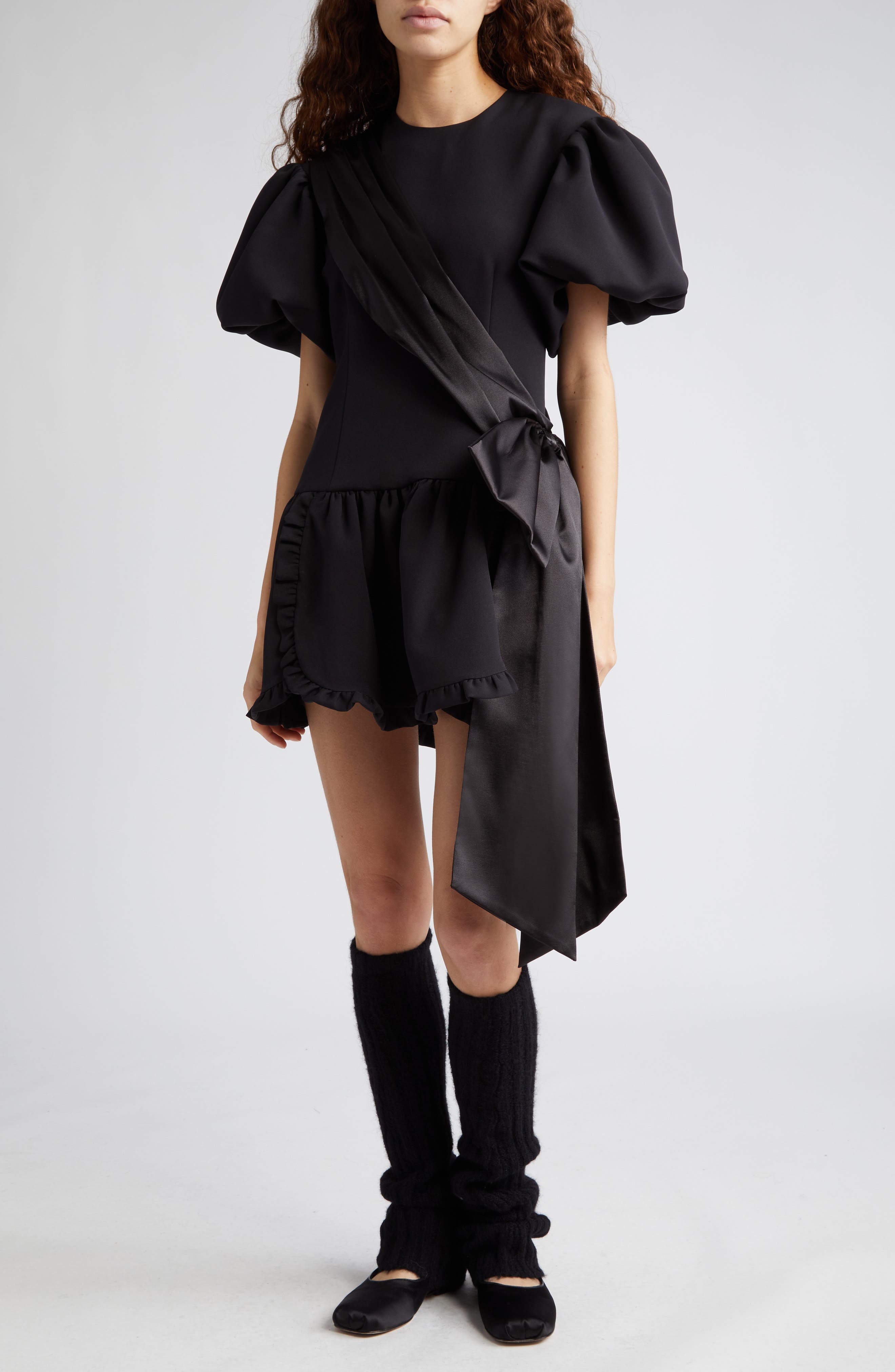 Sandy Liang Filenes Satin Sash Puff Sleeve Minidress (Women ...