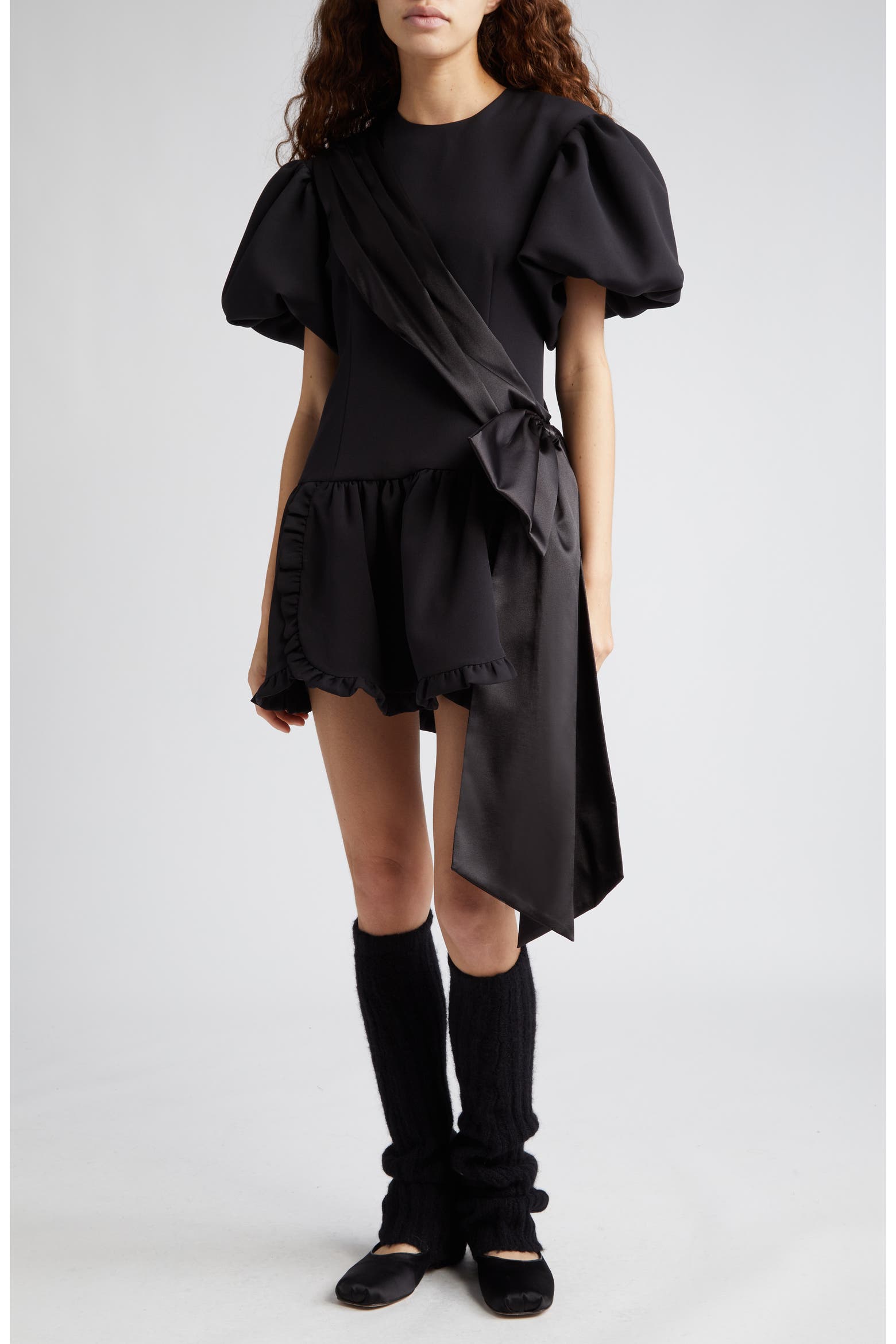 Filenes Sandy Liang Filenes Satin Sash Puff Sleeve Minidress (Women ...