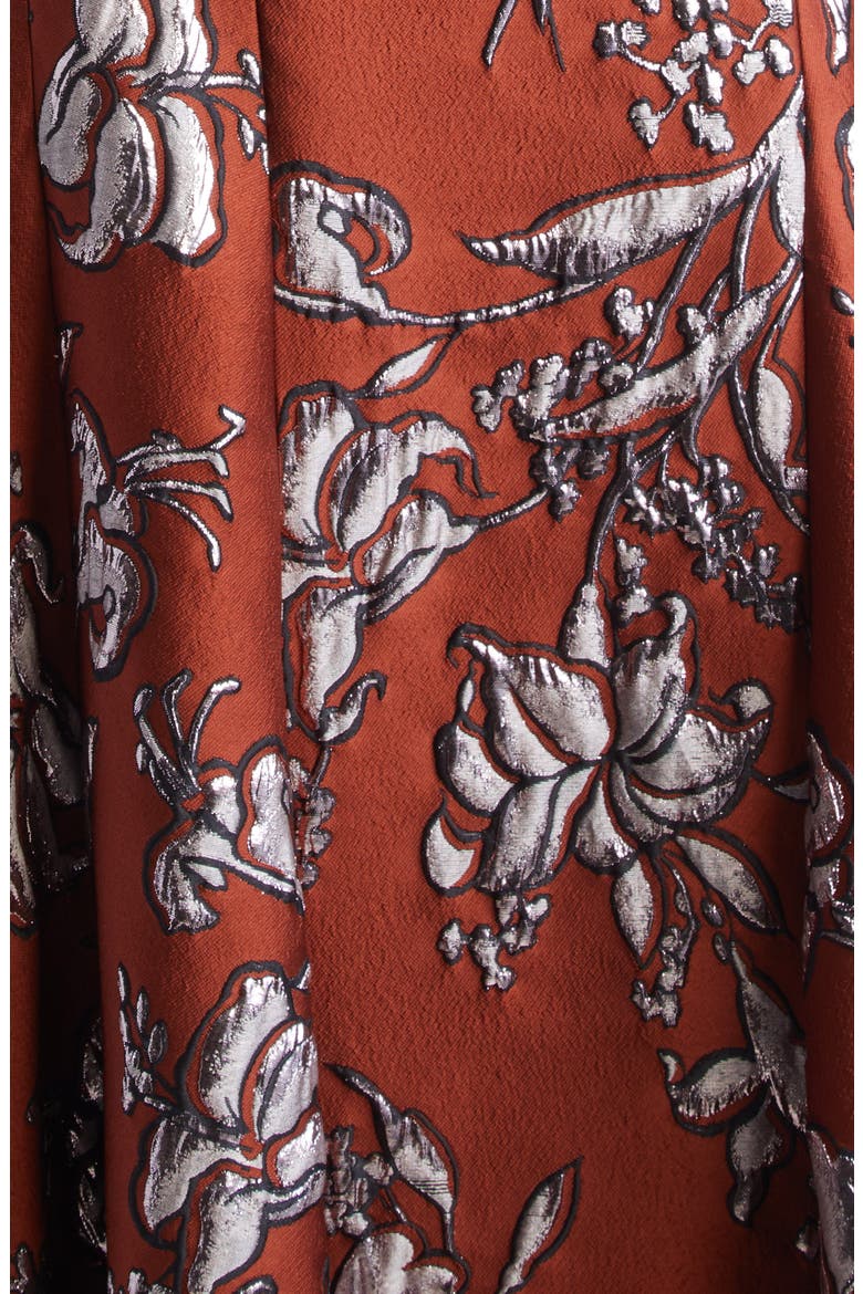 Metallic Floral Brocade A-Line Gown, Alternate, color, BRICK
