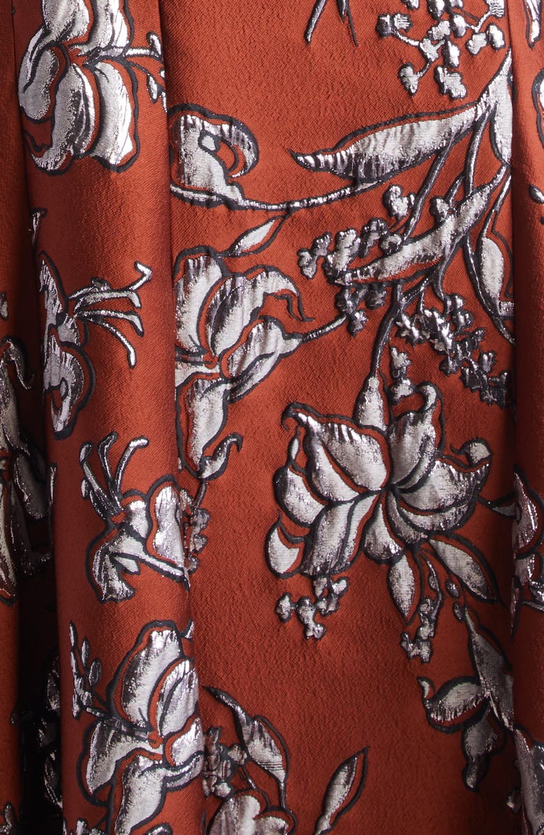 Lela Rose Metallic Floral Brocade A-Line Gown, Alternate, color, Brick