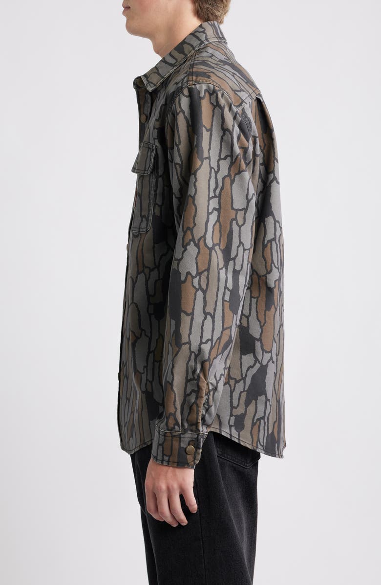 Brixton Builders Water Repellent Stretch Canvas Overshirt, Alternate, color, Bark Camo