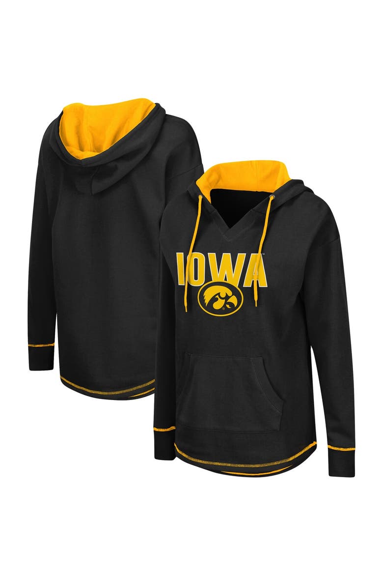 Women's Colosseum Black Iowa Hawkeyes Tunic Pullover Hoodie, Alternate, color, Black