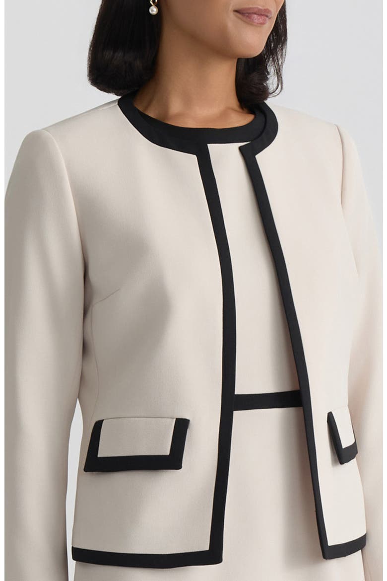 Stretch Crepe Jacket, Alternate, color, PARCHMENT/ BLACK