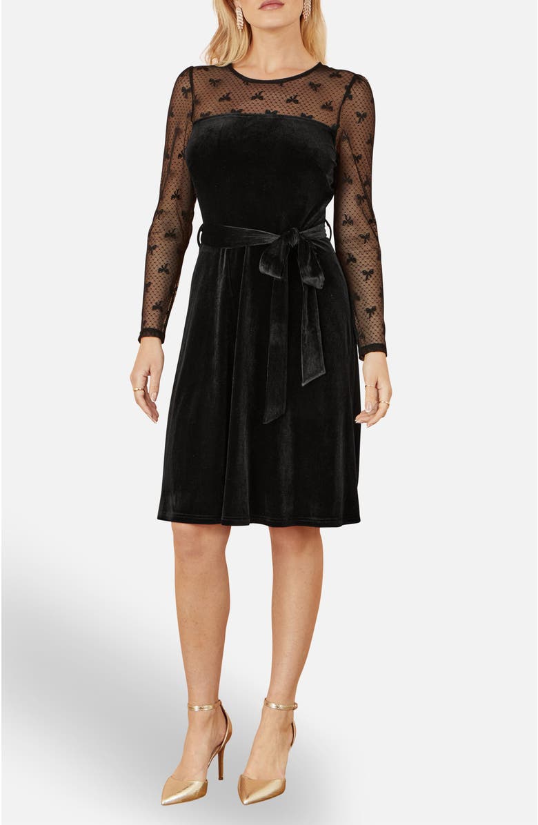 Yumi Velvet Skater Dress, Alternate, color, Black