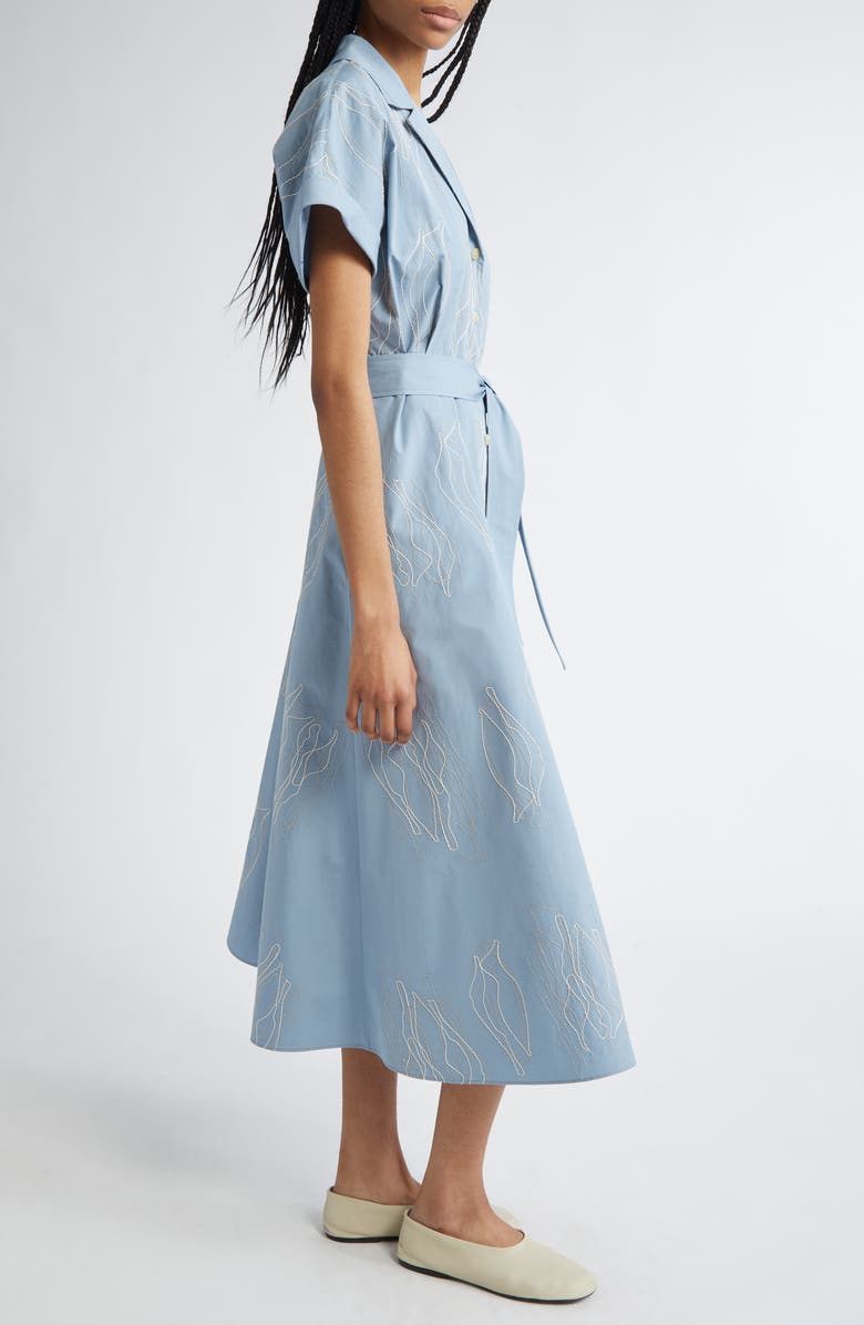 Lafayette 148 New York Gestures Embroidered Cotton Belted Shirtdress, Alternate, color, 