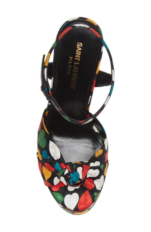 Saint Laurent Heart Print Jacquard Platform Sandal In Multi