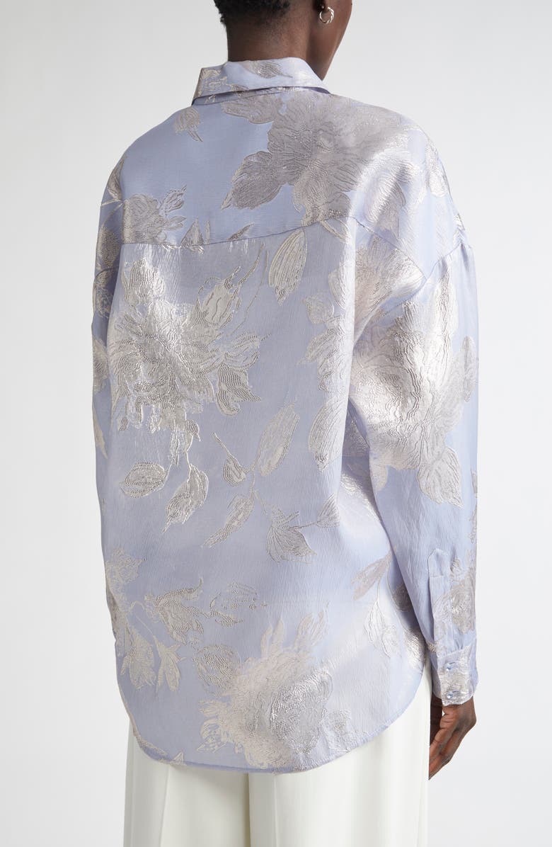 ST. JOHN Sharon Floral Jacquard Button-Up Shirt, Alternate, color, Blue Lagoon