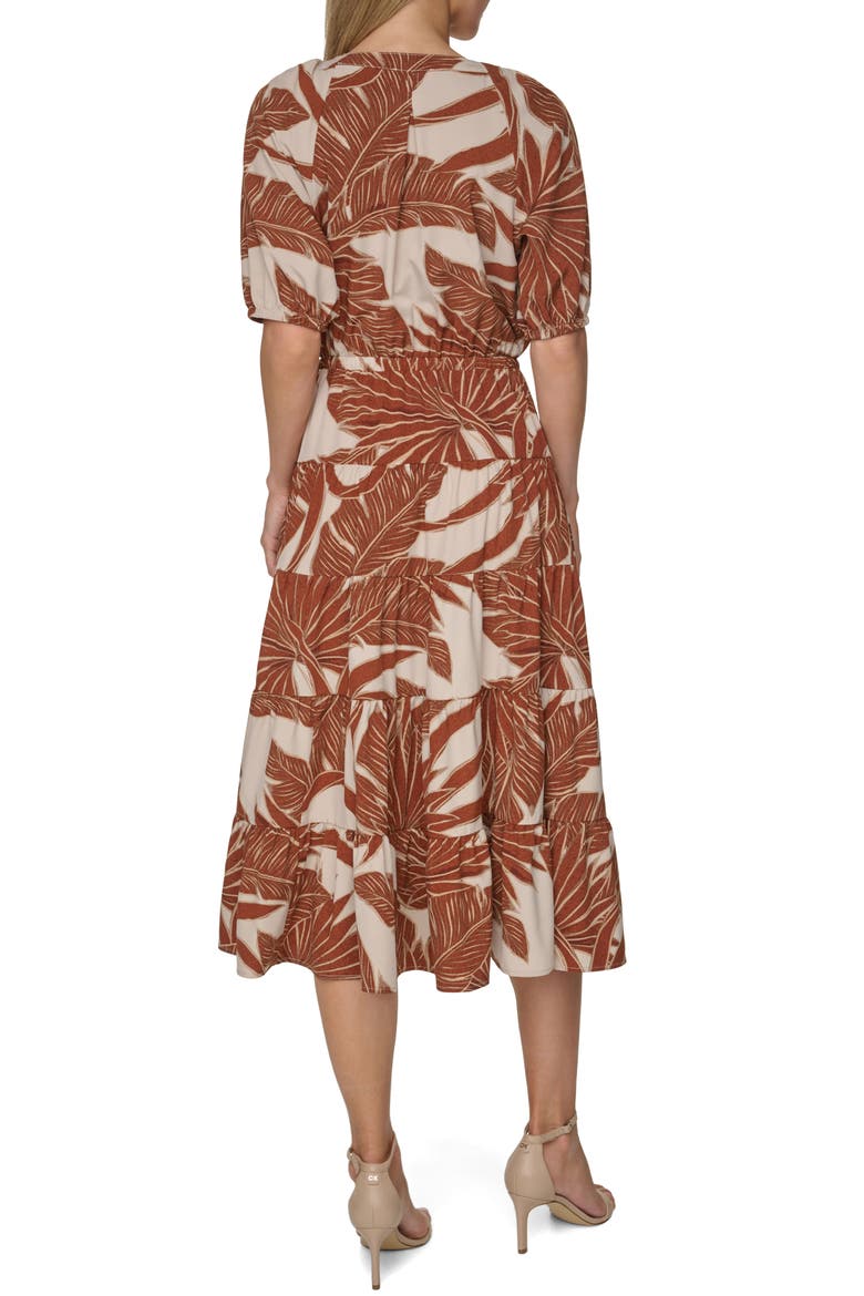 Printed Split Neck Tiered Dress, Alternate, color, LATTE MULT