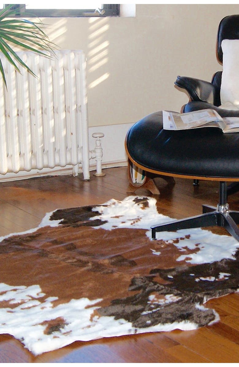 LUXE Faux Hide Fur Area Rug/Throw - Chocolate/White, Alternate, color, 