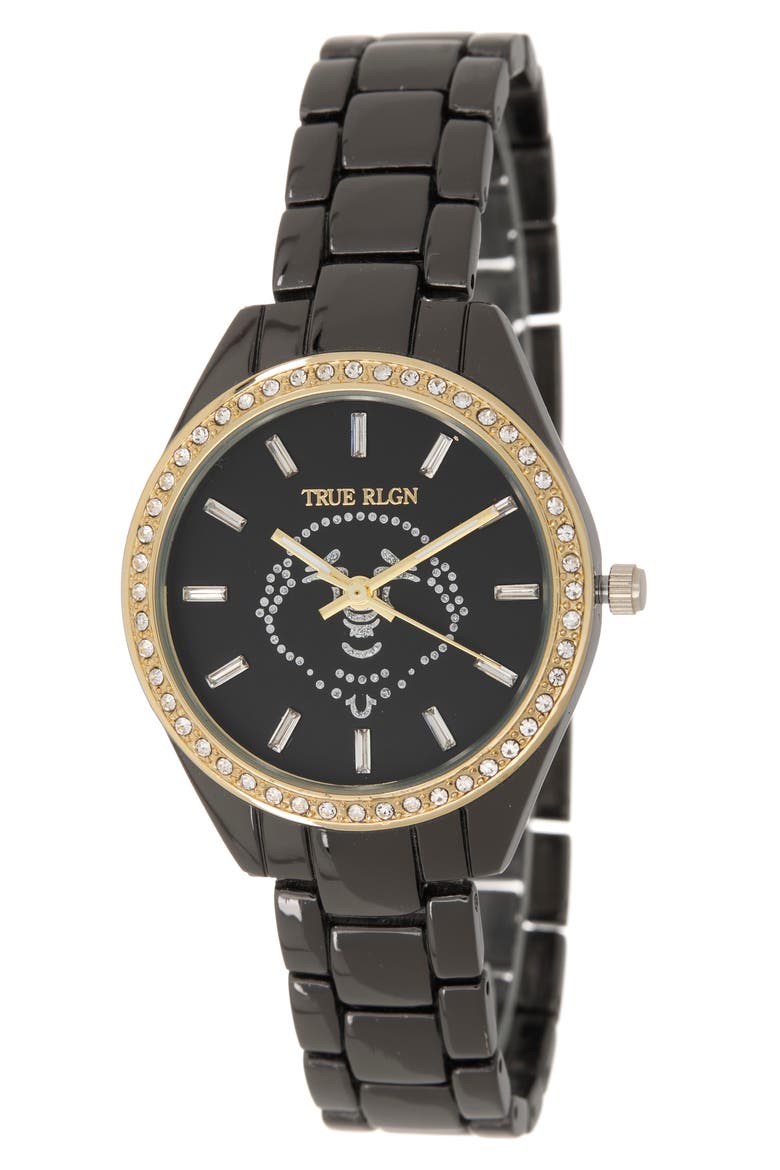 Buddha Face Crystal Bracelet Watch, 32.5mm, Main, color, BLACK