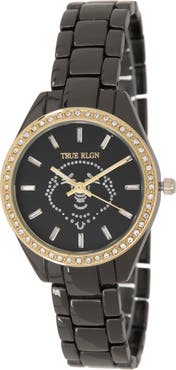 True Religion Buddha Face Crystal Bracelet Watch, 32.5mm