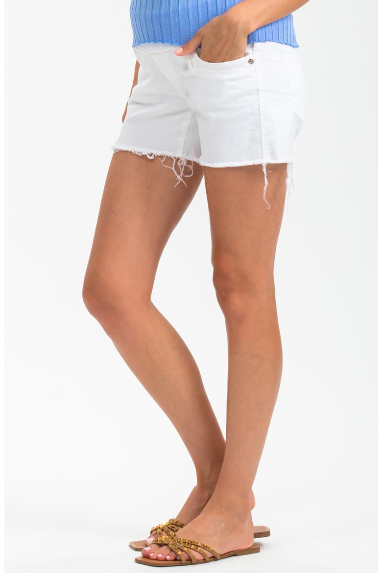 Distressed Maternity Denim Shorts, Alternate, color, WHITE