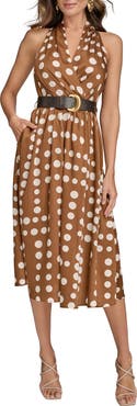 Donna Karan New York Polka Dot Belted Midi Dress