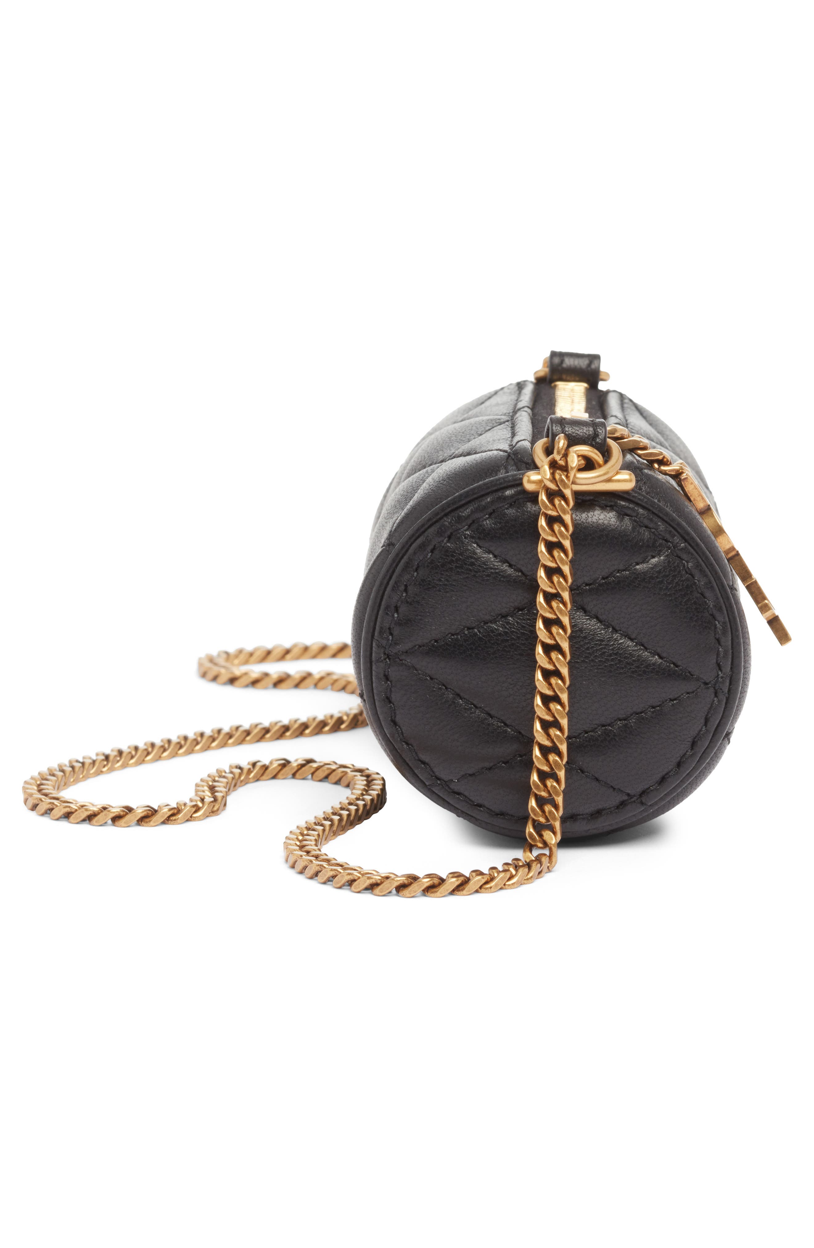 Saint Laurent Micro Sade Quilted Leather Tube Bag, Alternate, color, Noir