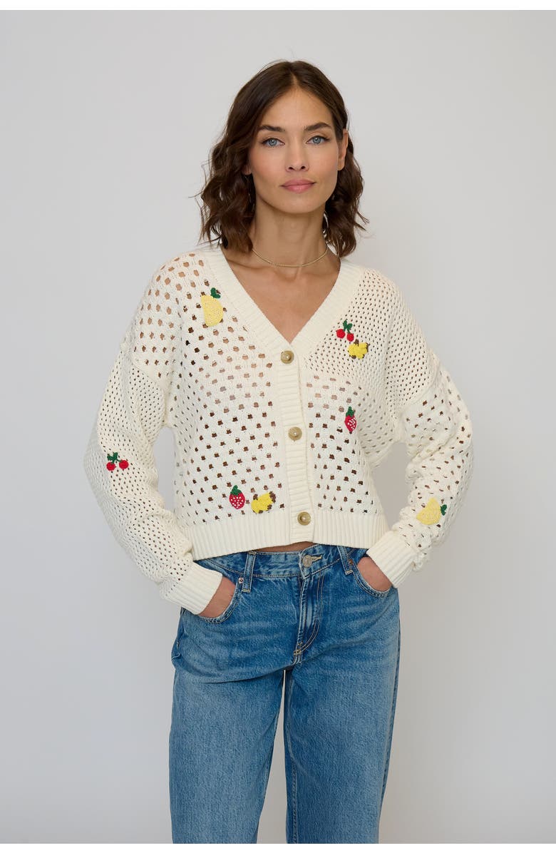 Central Park West Darcy Open Stitch Embroidered Cardigan, Main, color, White