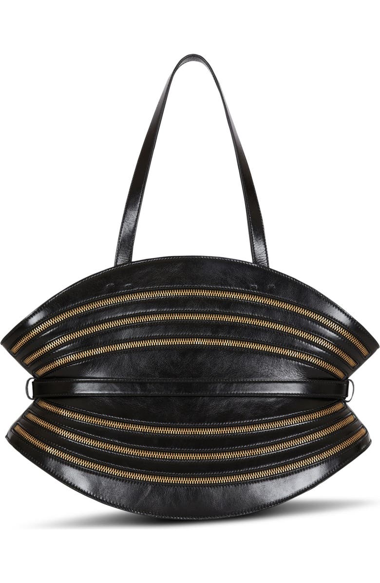 Balmain Medium Shuffle Zips bag in calfskin leather, Alternate, color, Black
