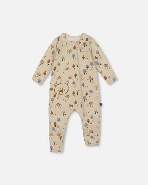 Deux Par Deux Organic Cotton Zipped Romper Tree In Gold